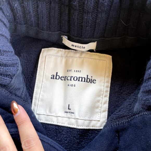 Abercrombie Kids Navy Blue Quarter Button Mock Neck Sweater Moose Logo - Size L - Picture 4 of 7